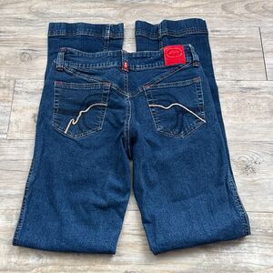 Eckored Jeans Y2K Denim Dark Wash Slim Boot Cut Straight Leg Unique 26 X 30